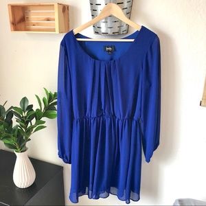 Blue Long-sleeve Chiffon Dress